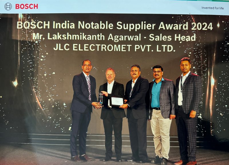 JLC Electromet Nickel Alloys recieves India Notable Supplier Award at the BOSCH India Regional Supplier Awards 2024 for commitment to quality, innovation, and exceptional service.