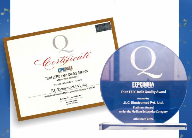 JLC Nickel Alloys recieves Platinum Award in the 3rd Edition of EEPC India Quality Awards - Medium Enterprise Category